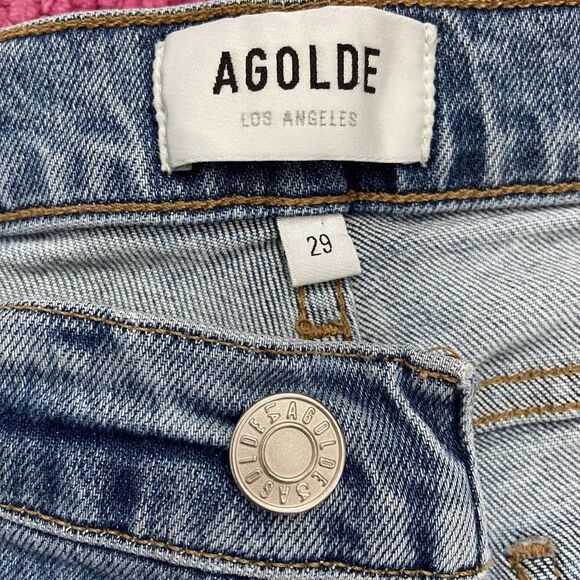 Agolde Nico High Rise Cropped Distressed Slim Jeans A093E-3002 Blue Size 29 - Picture 5 of 12